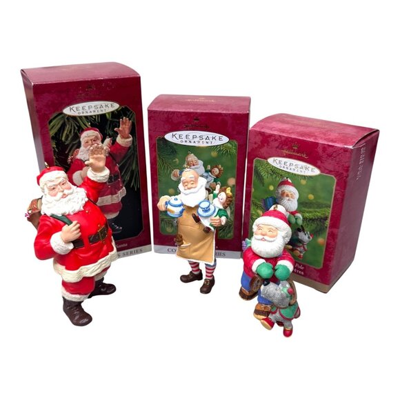 Hallmark Keepsake Lot of 3 Santa Ornament Collectors Series Vintage Christmas - Picture 1 of 8